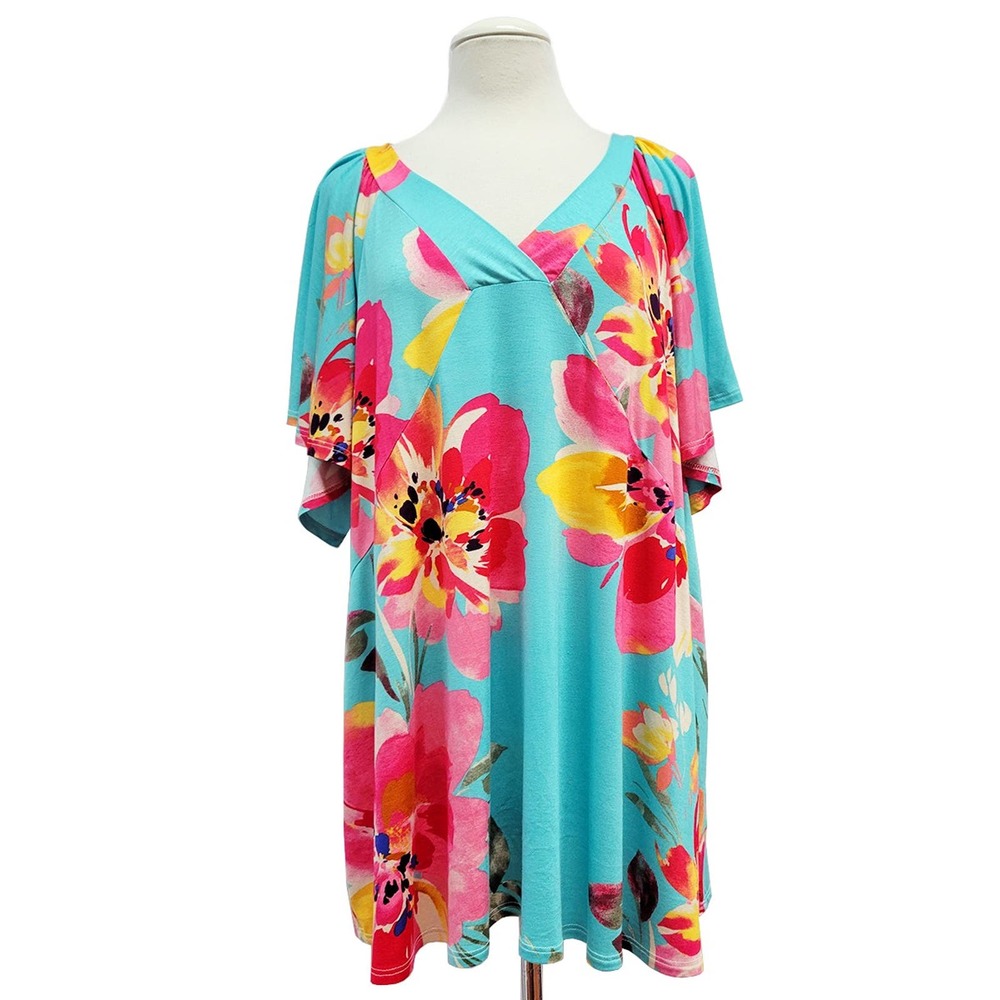 Plus size V neck Wide Sleeves Tunic Top